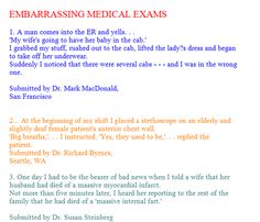 an image of a medical exam paper with the words embarrasing medical exam