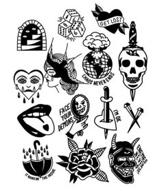 a bunch of tattoos on a white background