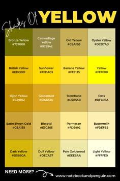 the color scheme for yellow is shown here