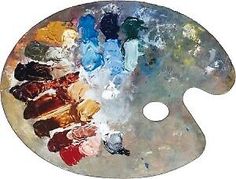 a palette with many colors of paint on it