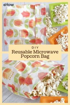 an image of popcorn bags with the title diy reusable microwave popcorn bag