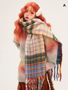 The price is for a scarf only, others are not included. Scarf Drawing, Scarf Aesthetic, Funky Scarves, Winter Scarf Fashion, Rainbow Gradient, Cute Scarfs, Colorful Scarf, Scarf Knitting Patterns, Long Scarf