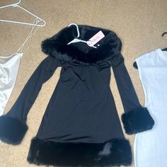 Perfect Condition (Never Worn) Black Mini Dress For Winter Evening, Black Winter Evening Mini Dress, Chic Black Mini Dress For Winter, Faux Fur Dress, Fur Dress, Dresses Black, Pretty People, Off The Shoulder, Faux Fur