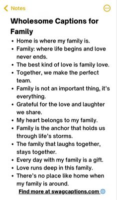 Discover the true beauty of family togetherness as you scroll through our collection of wholesome captions for family. These carefully selected words will bring warmth and positivity to your memories, capturing the essence of the love, laughter, and happiness that only a united family can provide.