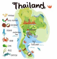 an illustrated map of thailand with all the main attractions