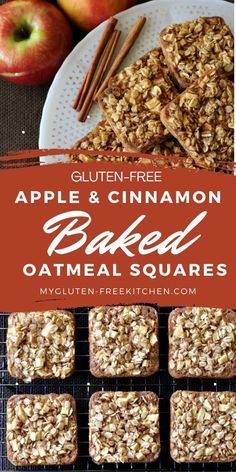 apple cinnamon baked oatmeal squares on a cooling rack with apples in the background