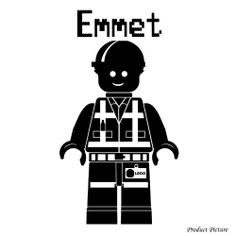 a black and white lego character with the words emmet on it's forehead