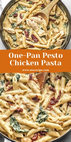 One pan, minimal cleanup! Make this creamy pesto chicken pasta in one skillet for an easy, satisfying meal everyone will love. Meals With Pesto Sauce, Chicken Pesto Dinner, Basil Pesto Pasta Recipes, Chicken Pesto Pasta Recipes, Pesto Chicken Recipes, Pesto Pasta Chicken, Recipes With Pesto