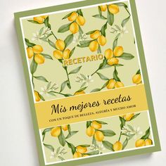 a yellow and green greeting card with lemons on it that says recetario