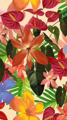 colorful flowers and leaves on a beige background