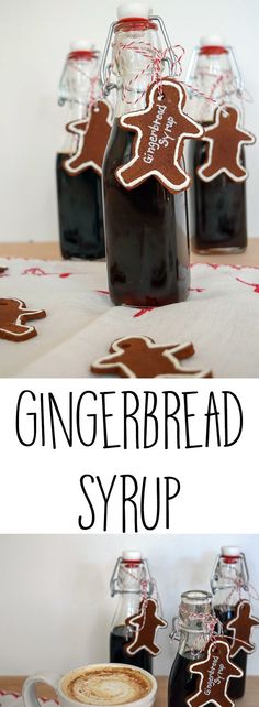 homemade gingerbread syrup in glass jars on a table