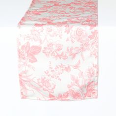 French Toile Table Runner - Coral 2nd Baby Shower Ideas, Toile Table Runner, Flower Table Cloth, Whimsical Garden Wedding, Lets Go Girls, Toile Design, French Toile, Light Pink Flowers, Toile Fabric