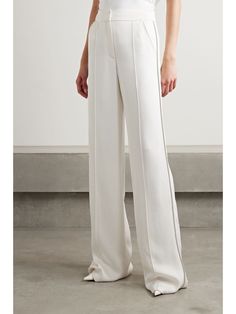 VERONICA BEARD Millicent crystal-embellished satin-crepe straight-leg pants | NET-A-PORTER Evening Trousers, Crepe Pants, Basic Wear, Costume Intero, Brand Book