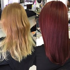 Natural Blonde to Red Head Blonde To Dark Red Hair Before And After, Going From Blonde To Red, Blonde To Red Transformation, Blonde To Red Hair Transformation, Mahogany Red Hair, Cherry Cola Hair, Cherry Red Hair, Cherry Hair, Red Hair Don't Care