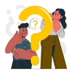 two people are looking at a question mark