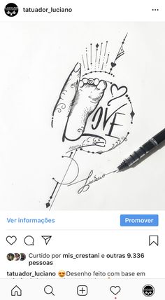 a drawing with the words love on it and an image of a hand holding a pencil