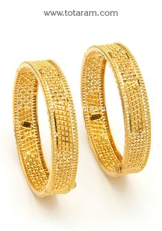 22 Karat Fine Gold Kada - Set of 2 (1 Pair) - 235-GK697 - in 46.750 Grams for USD $4189.49.  Made in India by Totaram Jewelers Online this product is in Gold - 22 Karat BIS Hallmark 916 Gold  & is an excellent gift for Adult - Women. Ships fully insured with secured guaranteed delivery for free with your order over $250 from New Jersey USA & comes with 30 days exchange policy. 22 Karat Gold Jewelry, Gold Kada, 22k Gold Bangles, Gold Bangles For Women, Gold Bangle Set, Bangles Design, Gold Bangles Design, Bridal Gold Jewellery Designs, Gold Jewelry Indian