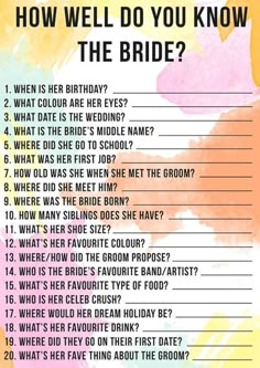 a wedding game with the words how well do you know the bride?