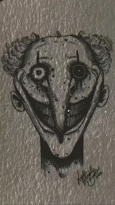 a drawing of a clown's face with curly hair