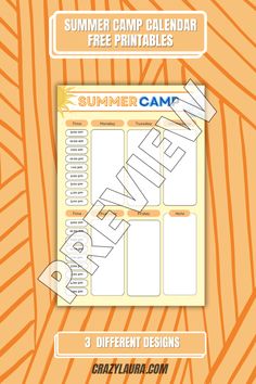 the summer camp calendar is shown on an orange and white background with text that reads free print