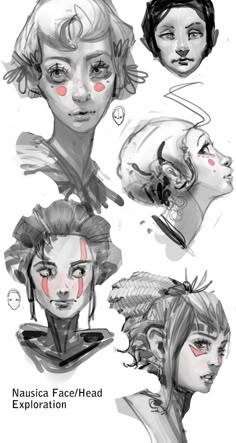 some drawings of people with different hair styles