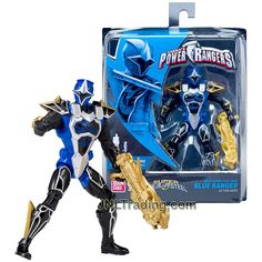 an action figure is shown in front of a white and blue box with the words power rangers on it