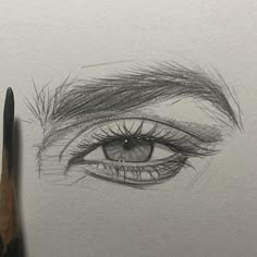 a pencil drawing of an eye with long lashes