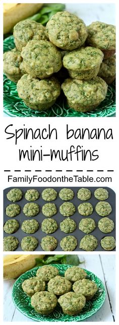 spinach banana mini muffins on a green plate