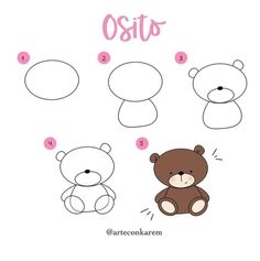 how to draw a cute teddy bear with different shapes and sizes for children's drawings