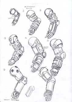 some drawings of different types of robotic arms