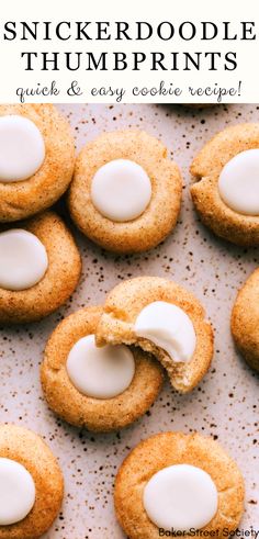 snickerdoodle thumbprint cookies with a bite taken out of one and other scattered around on a speckled platter with text overlay that says "snickerdoodle thumbprints, quick and easy cookie recipe!" Easy Thumbprint Cookies, Thumbprint Cookies With Icing, Thumbprint Cookie Recipe, Thumbprint Cookies Easy, Cookies With Icing, Breakfast Brownies, Thumbprint Cookie, Cookies For Christmas, Thumbprint Cookies Recipe