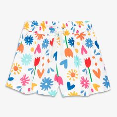 These breezy shorts were made for staying cool on the hottest of days, whether that’s on the beach or in front of an AC. Lightweight and breathable, in the brightest, happiest print we ever did see (that was handmade with block stamps by our in-house print designer, Rachel!). Fabric: 100% cotton gauze; made with 3 laye Rainbow Blocks, Rainbow Garden, House Print, White Rainbow, Beach Shorts, Garden Party, Block Print, The Beach, Print Design