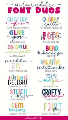 the different font styles and colors are shown