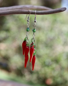 Chili Pepper Earrings Chili Pepper Jewelry Red by DRaeDesigns Quirky Dangle Earrings For Party, Quirky Red Jewelry For Gifts, Quirky Drop Earrings With Ear Wire, Unique Dangle Plug Earrings For Party, Fun Drop Earrings For Pierced Ears, Novelty Red Pierced Earrings, Red Whimsical Nickel-free Earrings, Whimsical Red Nickel-free Earrings, Nickel Free Novelty Earrings For Party