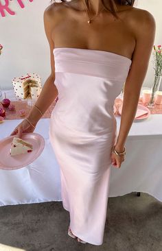 Maiah Light Pink Maxi Dress Pink Slip Dresses, Light Pink Strapless Dress, Pink Silk Maxi Dress, Cute Prom Dresses Pink, Pink Satin Dresses, Long Pink Dresses, Pink Spring Dress, Summer Silk Dress, Silk Dress Pink