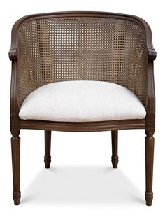 a brown chair with a white cushion on it's back and armrests