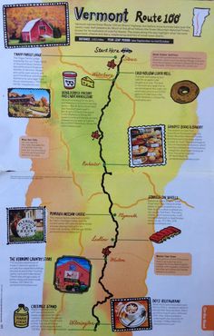 the vermont route map is posted on a piece of paper with pictures and information about it