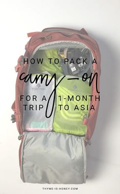 an open suitcase with the words how to pack a camp - on for a 1 - month trip to asia