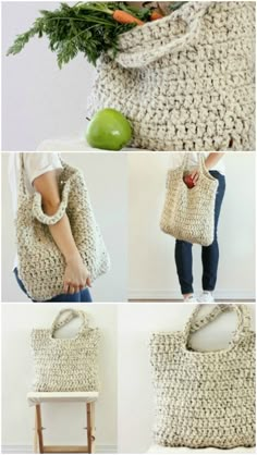 crocheted tote bag made from an old sweater