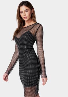 Diamante Crystal Mesh Mini Dress | bebe Mesh Mini Dress, Autumn Outfits, Mesh Overlay, Bebe Dresses, Glitz And Glam, Black Rhinestone, Sheer Dress, Mesh Dress, Night Out