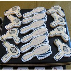 decorated cookies in the shape of hair combs