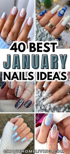 Nails For Winter Vacation, Top 10 Nail Designs, Blue Gray Nails Acrylic Design, January Nail Designs Dip Powder, January Nail Inspo Coffin, Ew Year Nails, January Nails Blue And White, New Years Nails Navy Blue, Nails Design For January