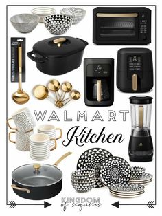 black and white kitchen items with the words walmart kitchen