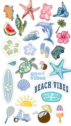 the beach vibes sticker sheet is shown