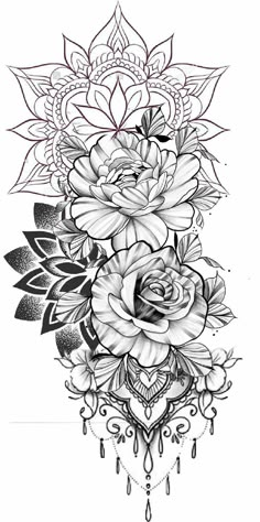 a black and white drawing of flowers