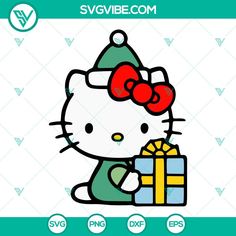 the hello kitty is holding a gift box