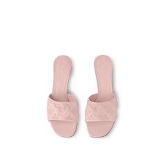 LOUIS VUITTON® - Neo Revival Mule - Light Pink Pink Designer Slides, Luxury Heels, Pink Slippers, Trunk Bag, Monogram Pattern, Fame Dr, Louis Vuitton Sandals, Leather Denim, Louis Vuitton Official