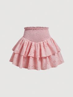 Women's Solid Color Burn-Out Wrap-Style Skirt For Daily Wear In Spring And Summer Pink Boho   Woven Fabric Plain,Ditsy Floral Layered/Tiered Non-Stretch  Women Clothing, size features are:Bust: ,Length: ,Sleeve Length: Love Shack Fancy Skirts, Cute Pink Flowy Skirt, Skirts Layered, Preppy Skirts, Pink Ruffle Skirt, Rara Skirt, Pink Lace Skirt, Light Pink Skirt, Preppy Skirt