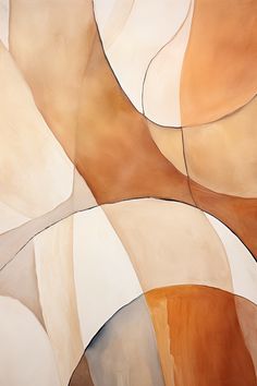 an abstract painting with white, brown and tan colors on it's surface is shown