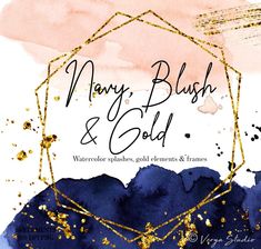 a blue and gold watercolor background with the words mary blish & cold